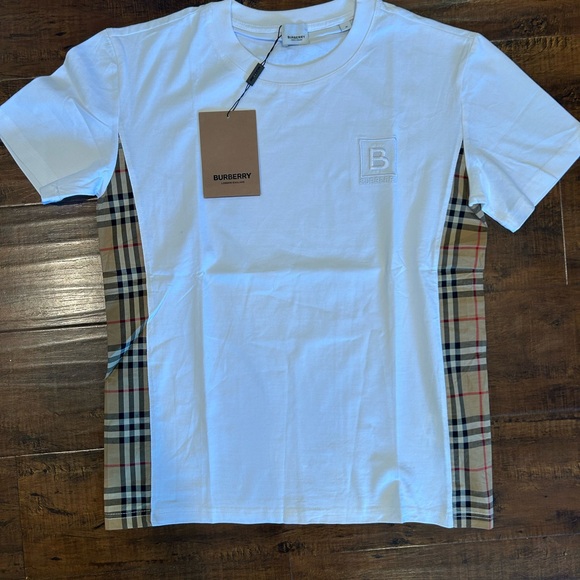 Burberry White Tee with Plaid Side Panels - Picture 1 of 3